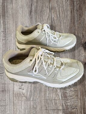 Avia Women's Light Gray and White Lace-Up Athletic Sneakers